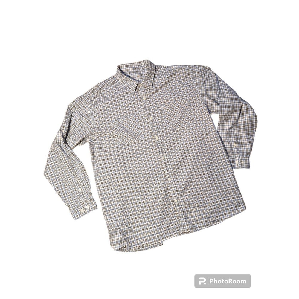 Columbia Button Down Long Sleeve Shirt 2XL Blue Blue Plaid Hiking Work Mens - Picture 2 of 4